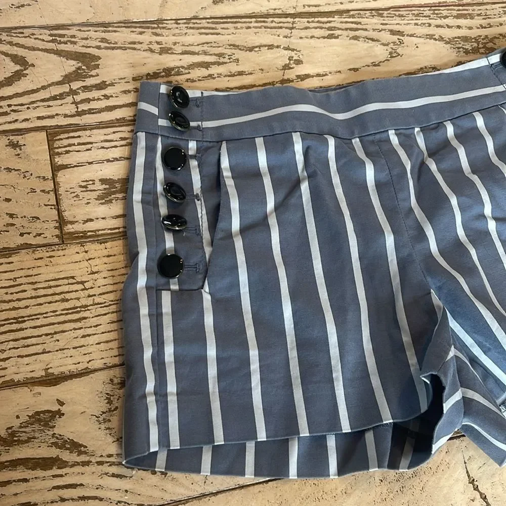 LOFT Nautical Stripe High Rise Button Sailor Shorts Gray and White Size 2 - Picture 2 of 11